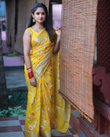 Dark Gold Banarasi Georgette Meena Jaal Saree | Attractive & Elegant