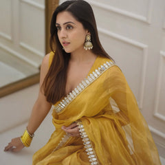 Golden Grace Sunstone Mirror Work Designer Tissue Silk Saree
