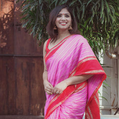Baby Pink with Red Banarasi Soft Katan Georgette Saree | Soft & Versatile