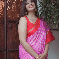 Baby Pink with Red Banarasi Soft Katan Georgette Saree | Soft & Versatile