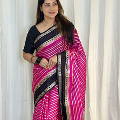 Soft Pink with Black Banarasi Soft Katan Georgette Saree | Soft & Versatile