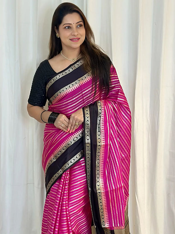 Soft Pink with Black Banarasi Soft Katan Georgette Saree | Soft & Versatile