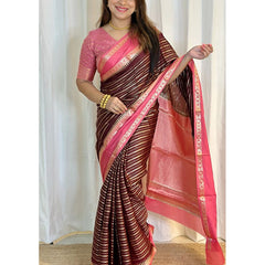 Brown with Peach Banarasi Soft Katan Georgette Saree | Soft & Versatile