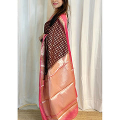 Brown with Peach Banarasi Soft Katan Georgette Saree | Soft & Versatile