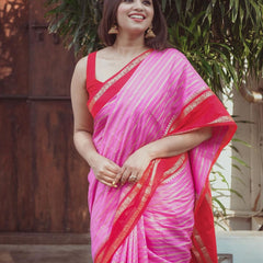 Baby Pink with Red Banarasi Soft Katan Georgette Saree | Soft & Versatile
