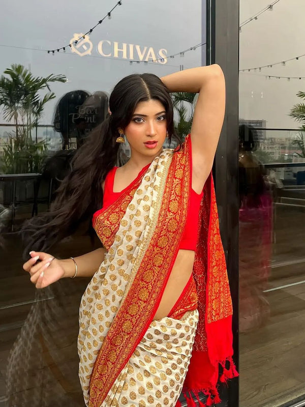 Authentic Banarasi Khaddi Minzari Georgette Saree | Elegant Saree For Special Occasions