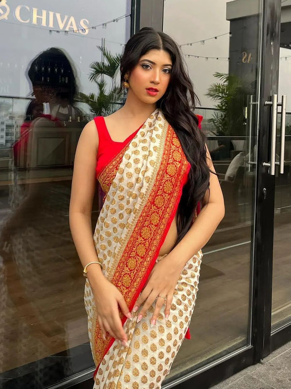 Authentic Banarasi Khaddi Minzari Georgette Saree | Elegant Saree For Special Occasions