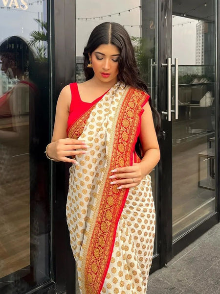 Authentic Banarasi Khaddi Minzari Georgette Saree | Elegant Saree For Special Occasions