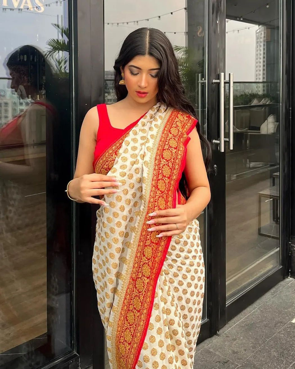 Authentic Banarasi Khaddi Minzari Georgette Saree | Elegant Saree For Special Occasions
