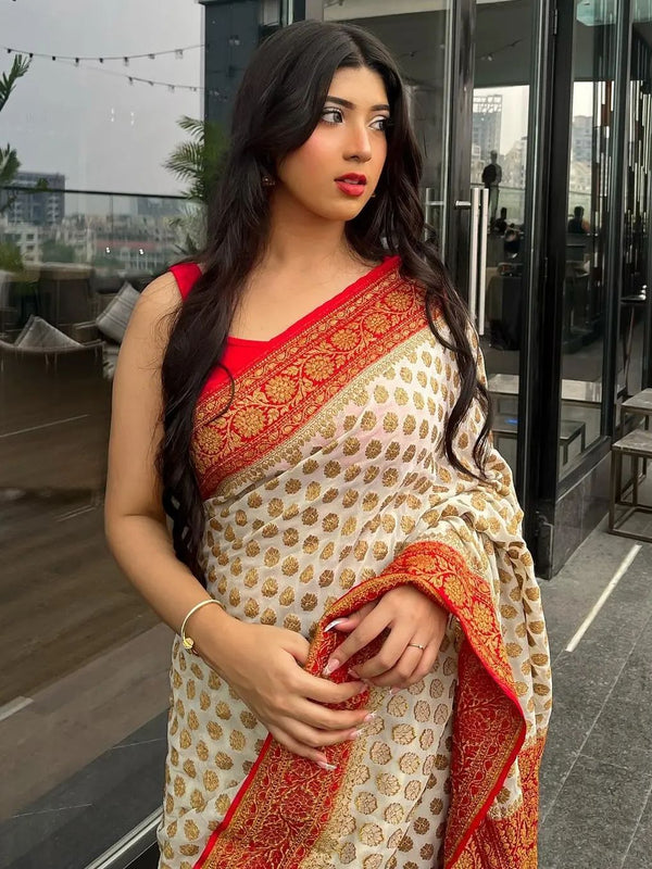 Authentic Banarasi Khaddi Minzari Georgette Saree | Elegant Saree For Special Occasions