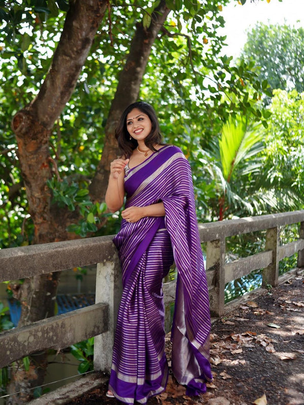 Violet Purple Banarasi Soft Katan Georgette Saree | Soft & Versatile