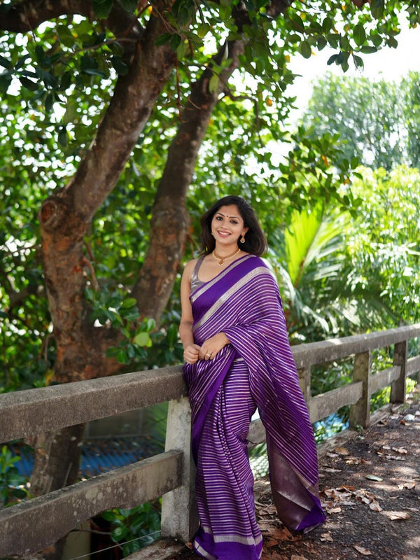 Violet Purple Banarasi Soft Katan Georgette Saree | Soft & Versatile