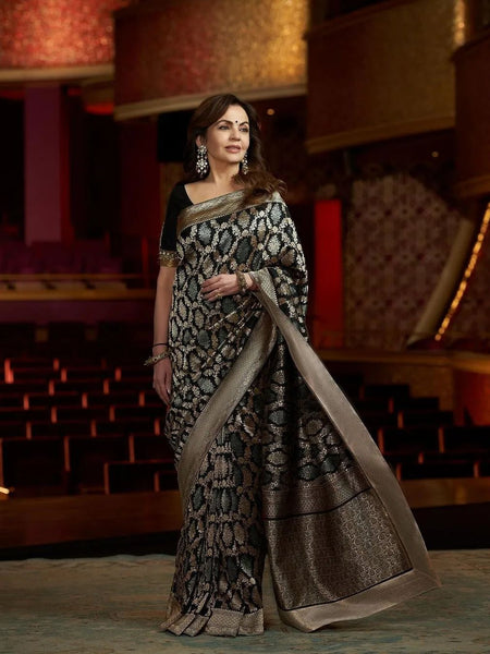 Nita Ambani Inspired Banarasi Semi Katan Silk Saree with Sona Rupa Zari