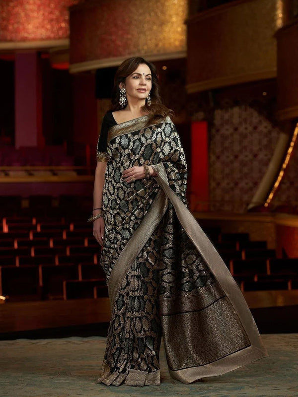 Nita Ambani Inspired Banarasi Semi Katan Silk Saree with Sona Rupa Zari