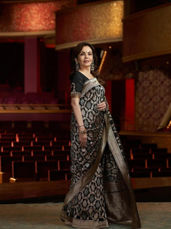 Nita Ambani Inspired Banarasi Semi Katan Silk Saree with Sona Rupa Zari