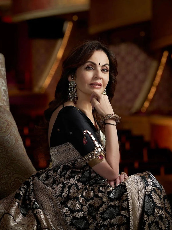 Nita Ambani Inspired Banarasi Semi Katan Silk Saree with Sona Rupa Zari