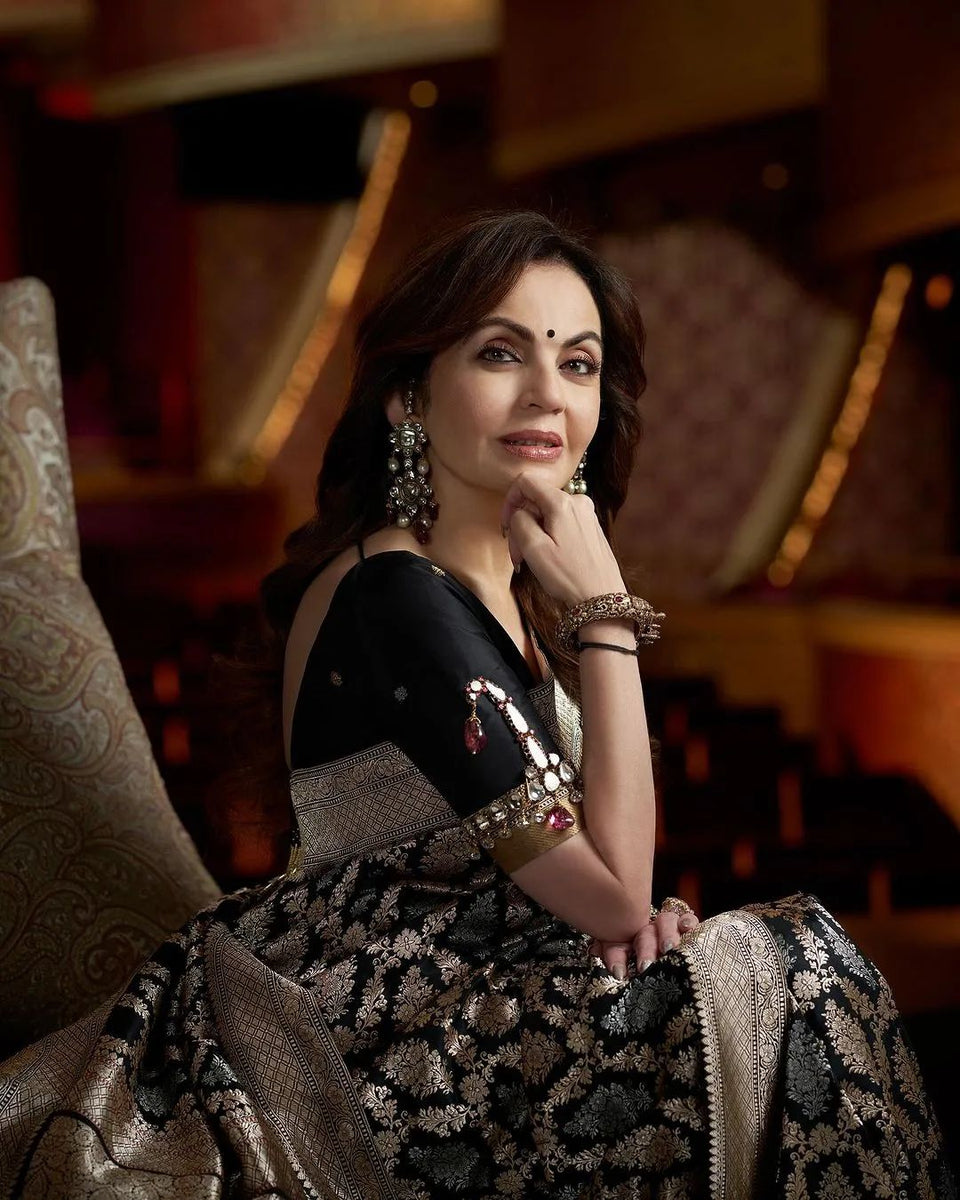 Nita Ambani Inspired Banarasi Semi Katan Silk Saree with Sona Rupa Zari