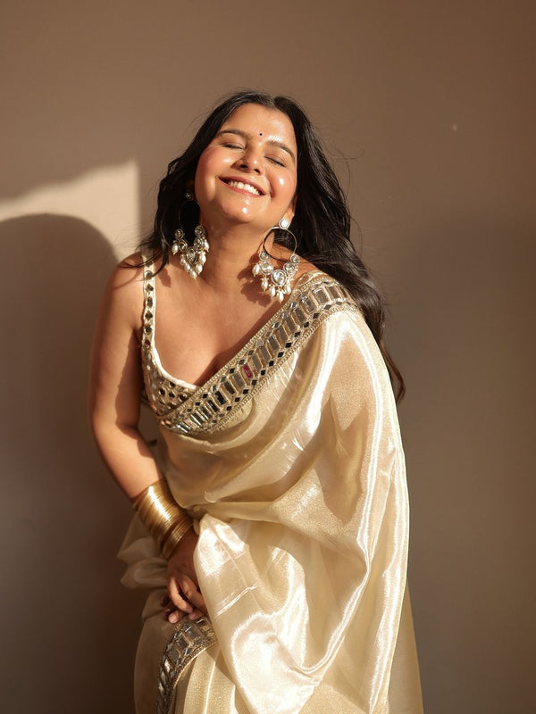 Designer Mirror Work Pure Tissue Silk Saree | Special Edition