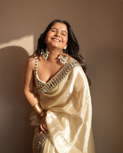 Designer Mirror Work Pure Tissue Silk Saree | Special Edition