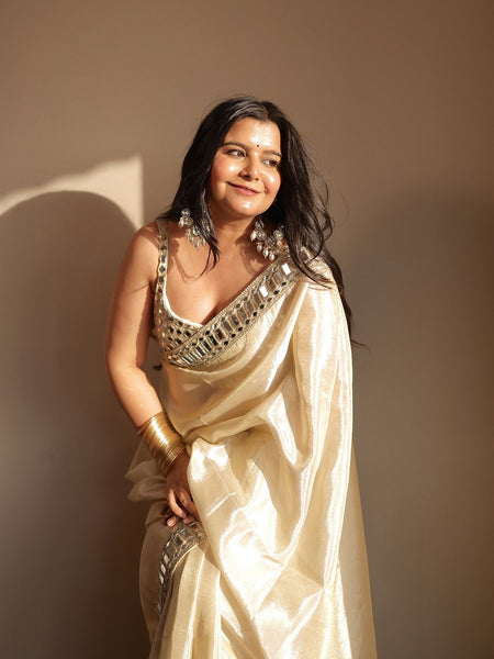 Designer Mirror Work Pure Tissue Silk Saree | Special Edition