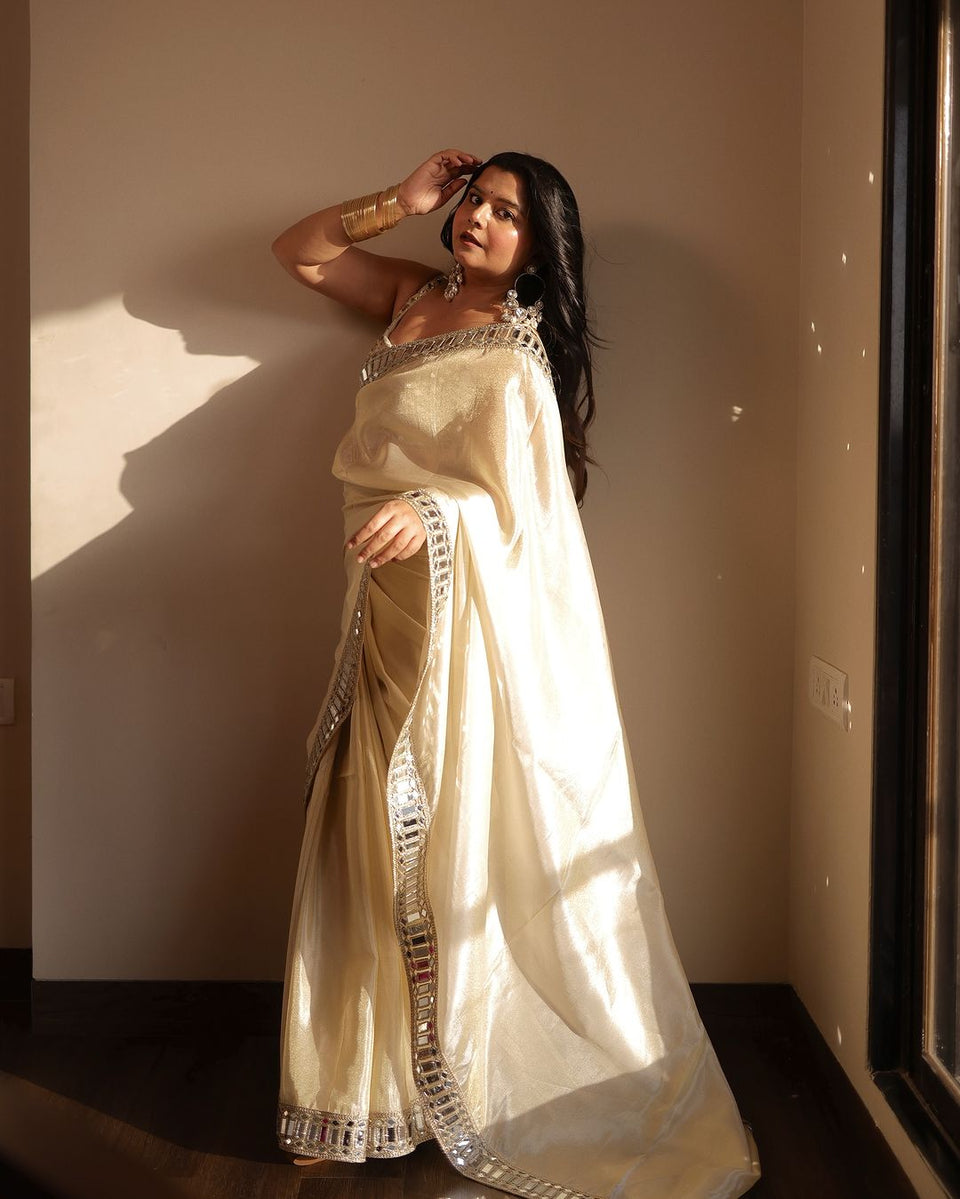 Designer Mirror Work Pure Tissue Silk Saree | Special Edition