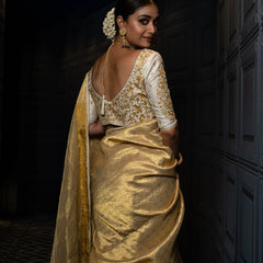 Keerthy Suresh Inspired Banarasi Soft Tissue Brocade Pattern Zari Silk Saree with Blouse Piece