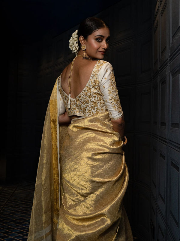 Keerthy Suresh Inspired Banarasi Soft Tissue Brocade Pattern Zari Silk Saree with Blouse Piece