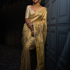 Keerthy Suresh Inspired Banarasi Soft Tissue Brocade Pattern Zari Silk Saree with Blouse Piece