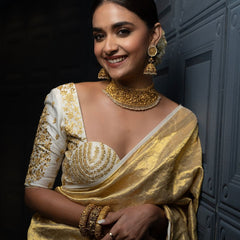 Keerthy Suresh Inspired Banarasi Soft Tissue Brocade Pattern Zari Silk Saree with Blouse Piece