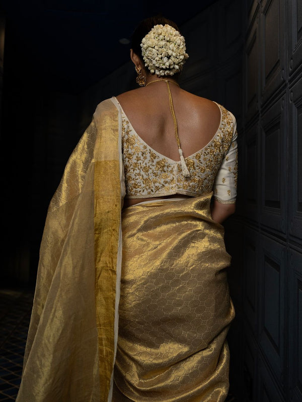 Keerthy Suresh Inspired Banarasi Soft Tissue Brocade Pattern Zari Silk Saree with Blouse Piece