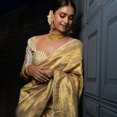 Keerthy Suresh Inspired Banarasi Soft Tissue Brocade Pattern Zari Silk Saree with Blouse Piece
