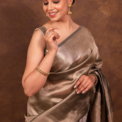 Pencil Grey Banarasi Authentic Soft Tissue Silk Saree with Rich Pallu Woven Design