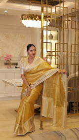 Exclusive Banarasi Glass Tissue Gold Zari Soft Silk Saree | Festive Special