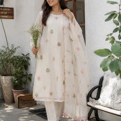 Mehr Mul Chanderi Suit Un-stitched – Blush Meadow