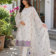 Mehr Mul Chanderi Suit Un-stitched – Violet Blossom