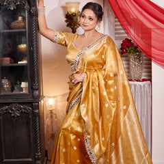 Mustard Gold Banarasi Varnika Tissue Silk Mirror Work Saree