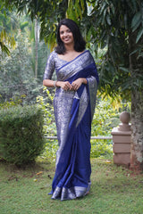 Elegant Banarasi Woven Soft Silk Saree with Water Zari Border Pallu and Blouse
