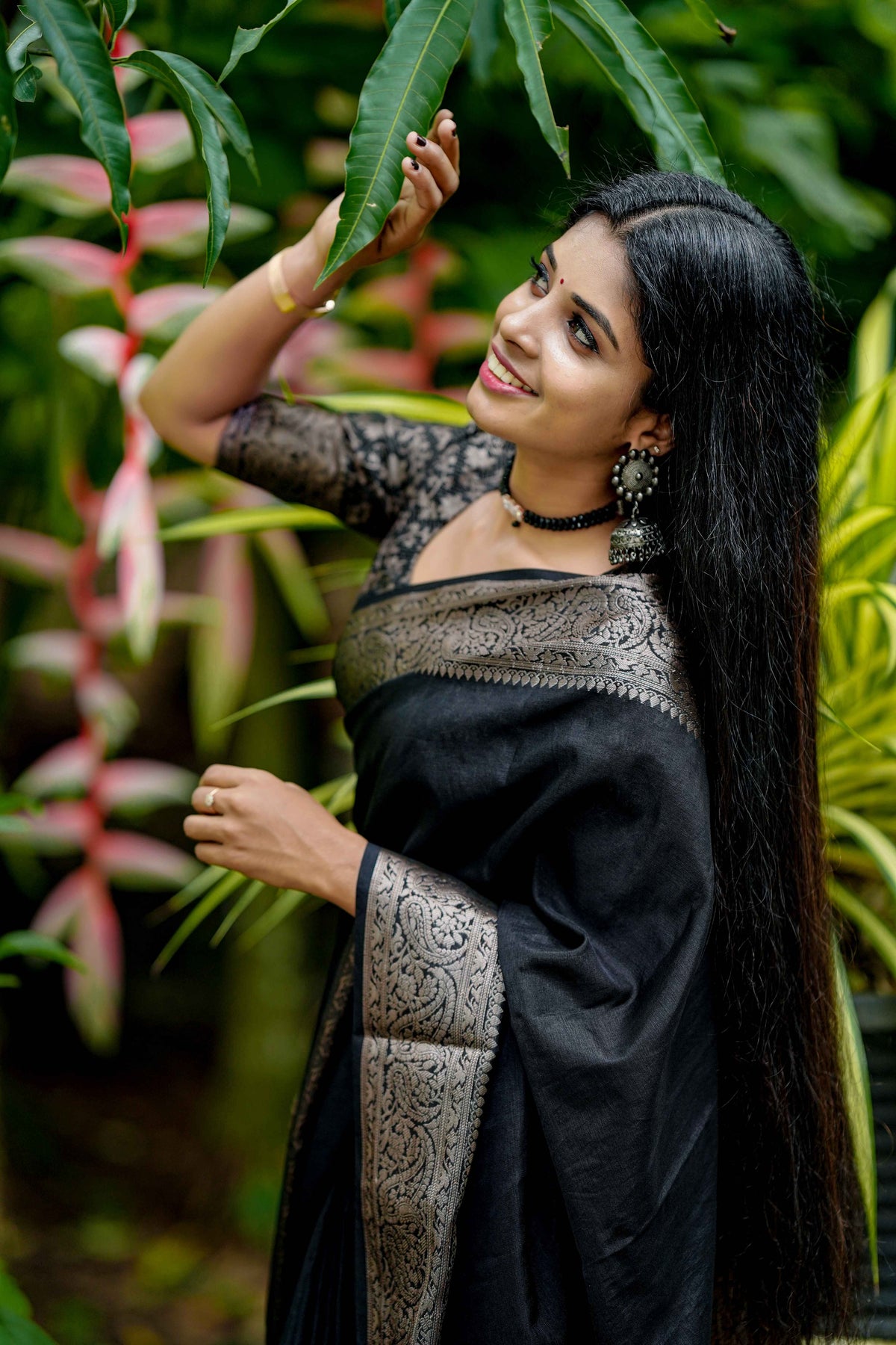 Black Classic Banarasi Woven Soft Saree with Antique Zari Borders