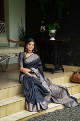 Black Classic Banarasi Woven Soft Saree with Antique Zari Borders