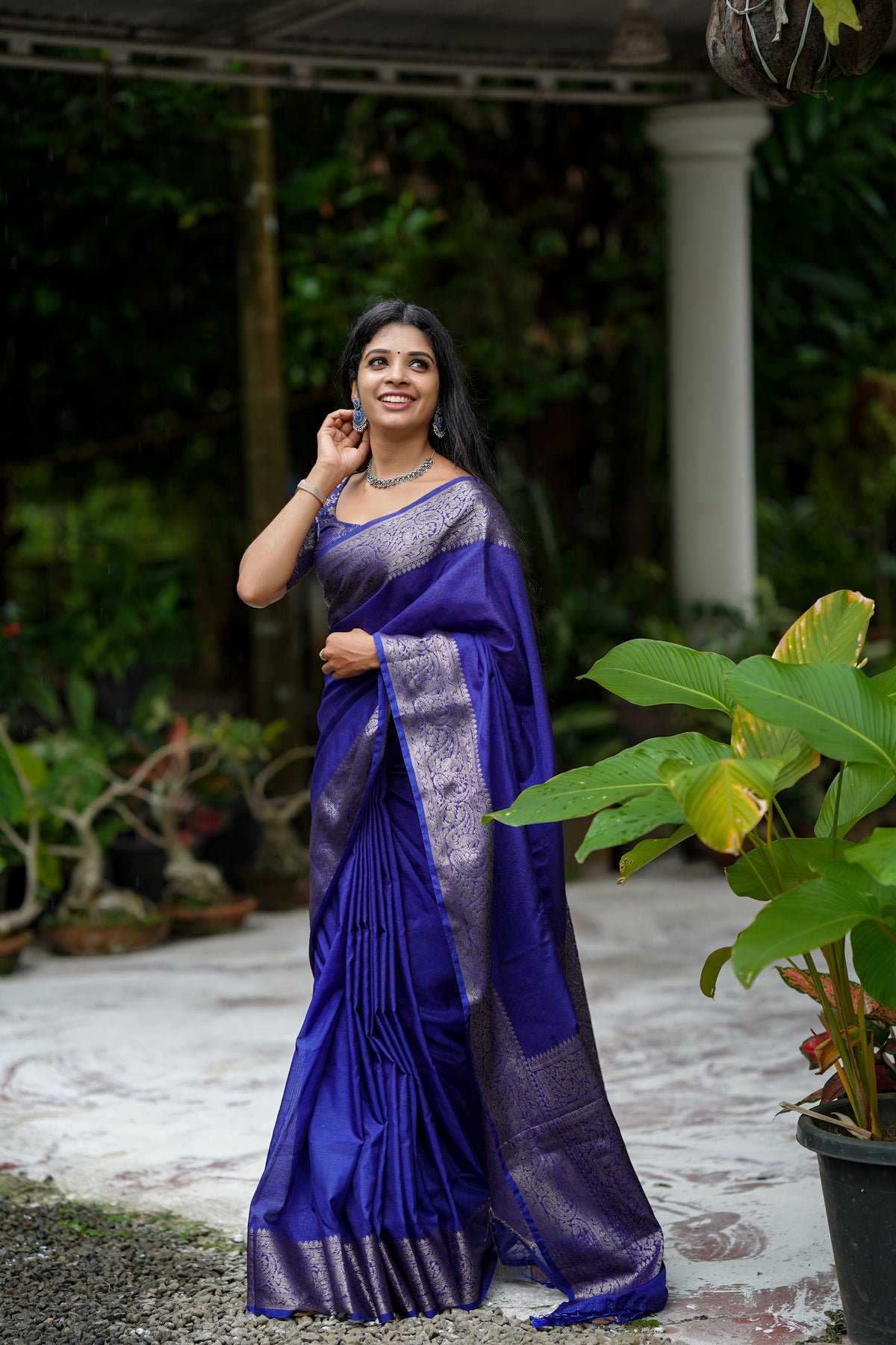 Royal Blue Classic Banarasi Woven Soft Saree with Antique Zari Borders