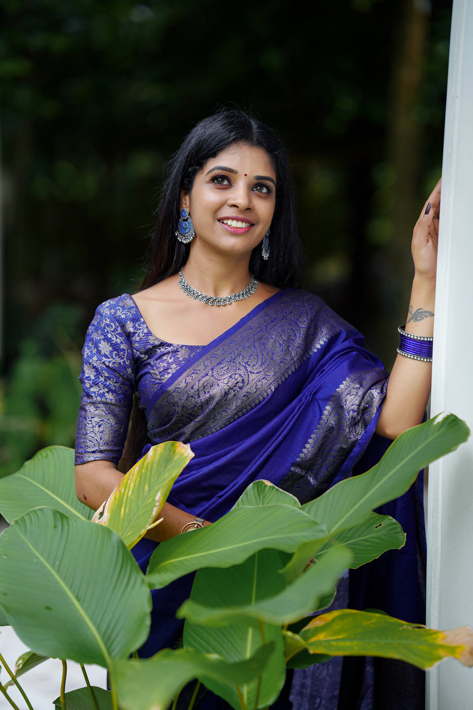 Royal Blue Classic Banarasi Woven Soft Saree with Antique Zari Borders