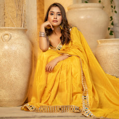 Buttery Yellow Designer Mirror Work Pure Tissue Silk Saree | Special Edition