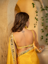 Buttery Yellow Designer Mirror Work Pure Tissue Silk Saree | Special Edition