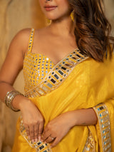 Buttery Yellow Designer Mirror Work Pure Tissue Silk Saree | Special Edition