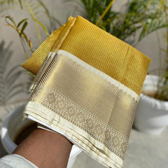 Exclusive Banarasi Glass Tissue Gold Zari Silk Saree with Contrast Border & Pallu