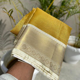 Exclusive Banarasi Glass Tissue Gold Zari Silk Saree with Contrast Border & Pallu