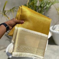 Exclusive Banarasi Glass Tissue Gold Zari Silk Saree with Contrast Border & Pallu