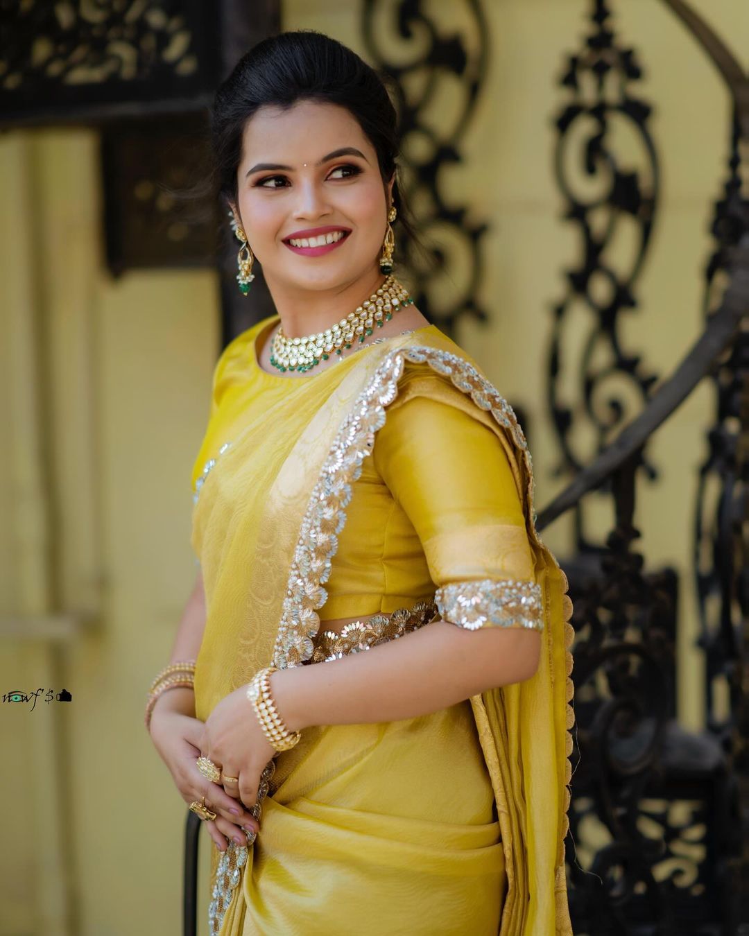Modern Mirror Work Banarasi Crush Tissue Saree with Handmade Mirror Cutwork Laces