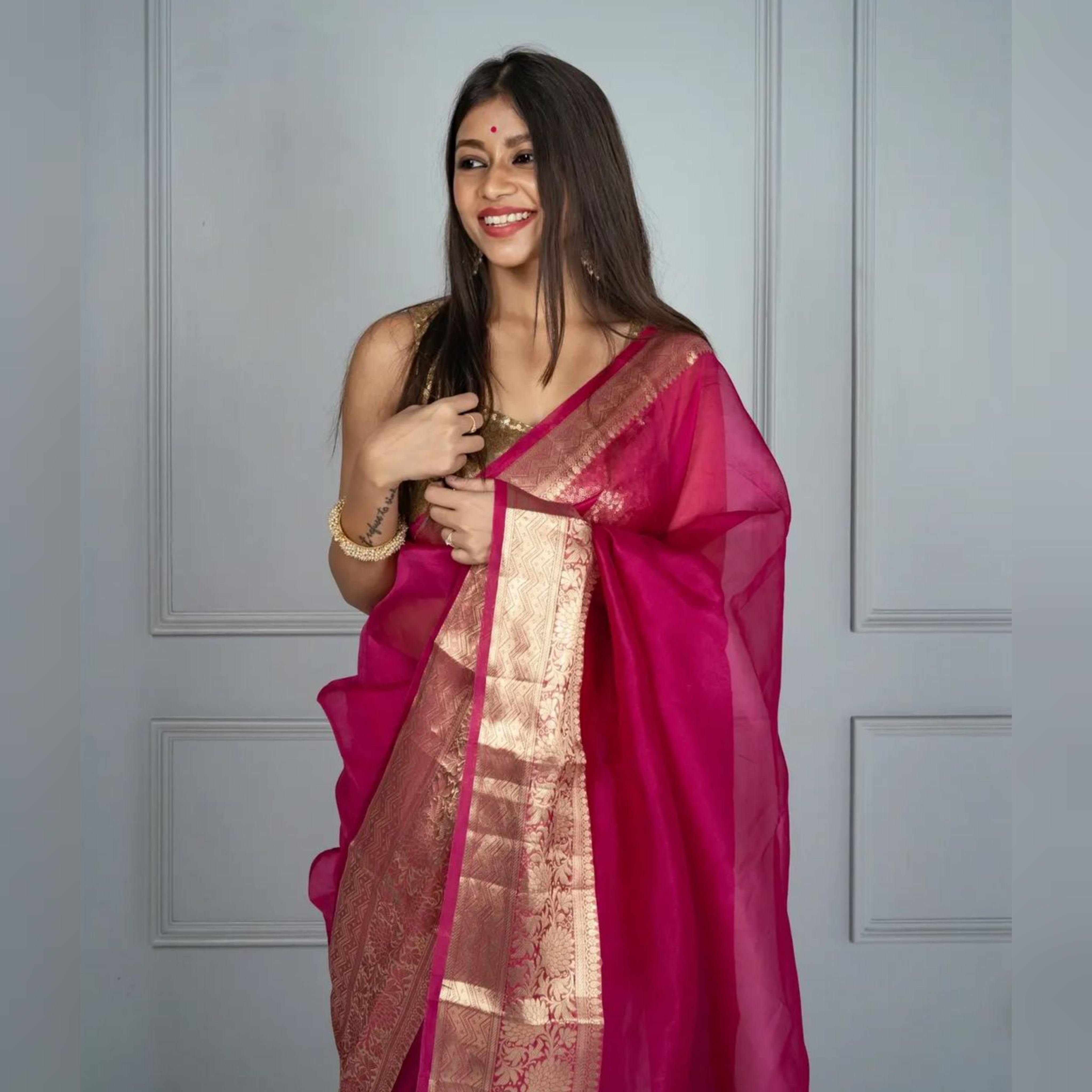 obf premratan designer soft organza saree