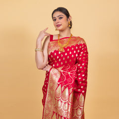 Bridal Red Banarasi Soft Katan Silk Saree | Handwoven Saree For Your Special Occasions